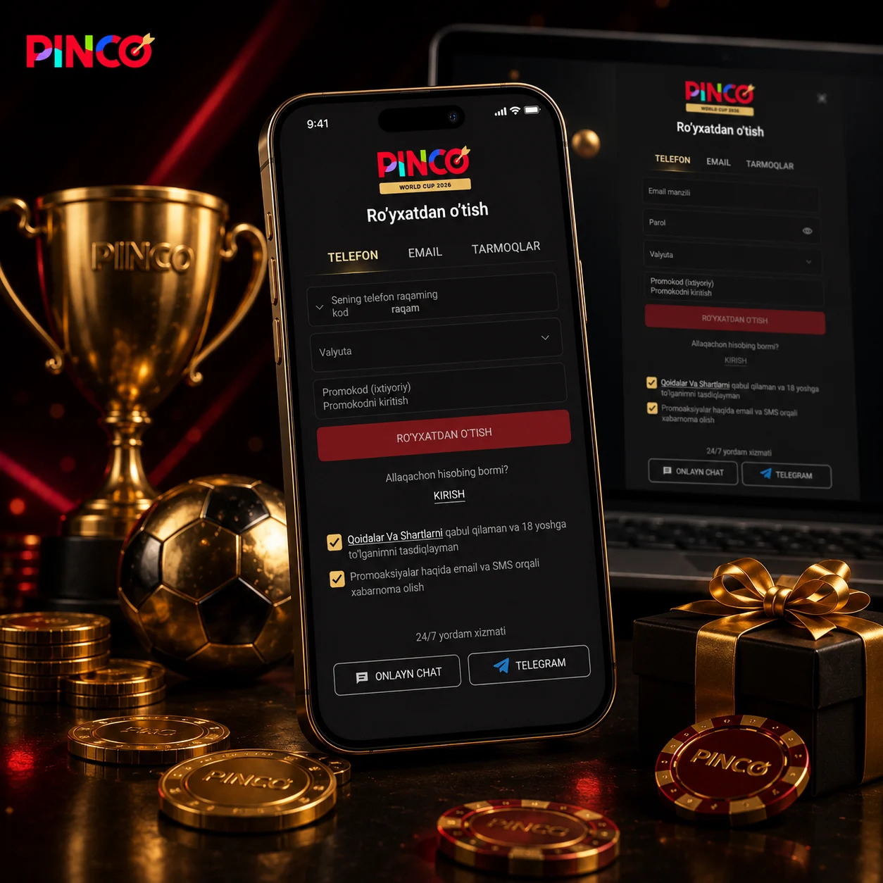 Pinco Casino O‘zbekiston ro‘yxatdan o‘tish formasi va profil tekshiruvi